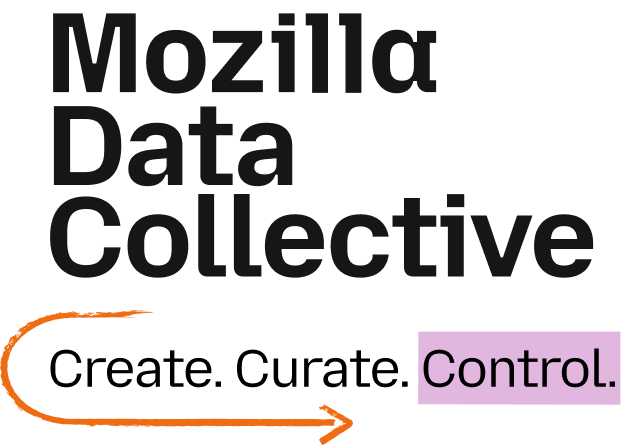 Logo of Mozilla Data Collective that says "Create. Curate. Control"